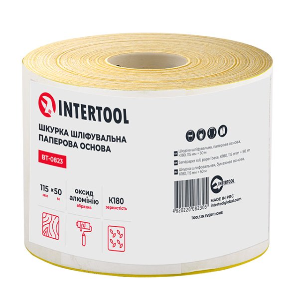 Шліфувальна шкурка на паперовій основі К180, 115 мм * 50 м INTERTOOL BT-0823