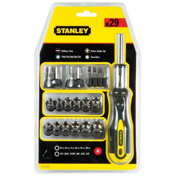 Викрутка - тримач біт з тріскачкою і двадцятьма дев’ятьма насадка STANLEY 0-54-925
