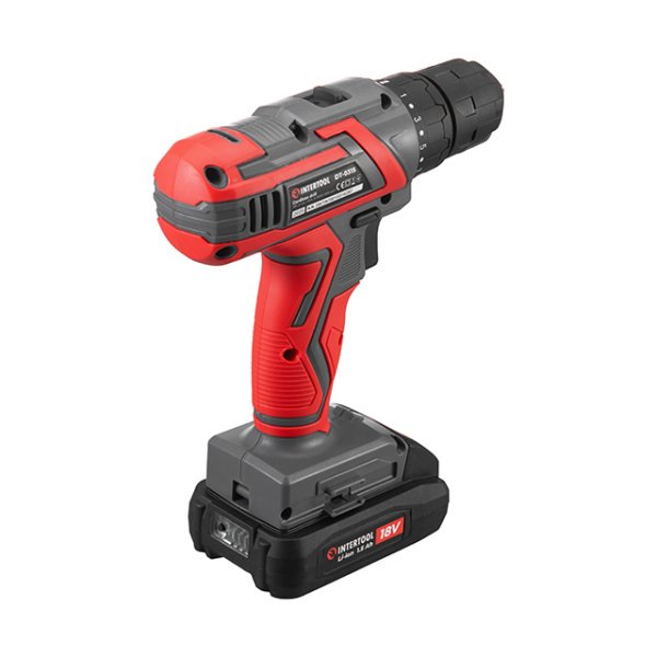Дриль-шуруповерт акумуляторний 18 В, 17 Nm, 0-700 об/хв, 0.8-10 мм, Li-Ion, 1.5 Аг INTERTOOL DT-0315
