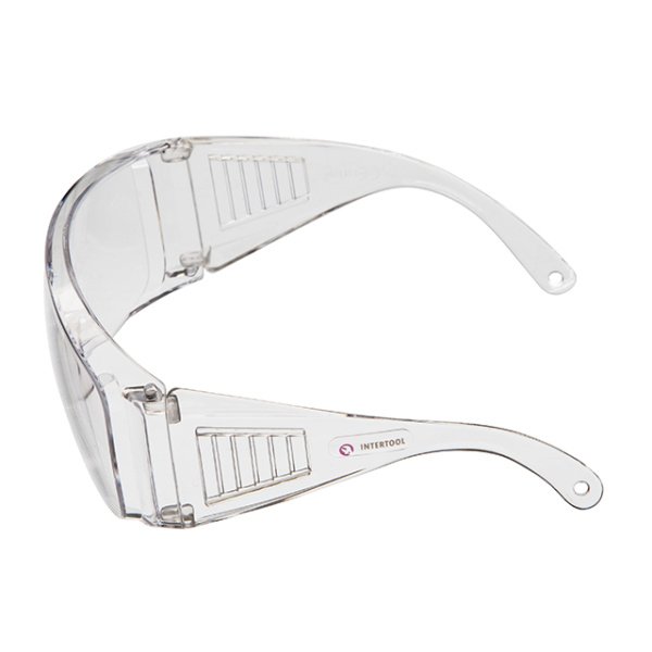 Окуляри захисні, прозорі, лінзи полікарбонат, заушники полікарбонат, захист від удару, оптичний клас 1 INTERTOOL SP-0081