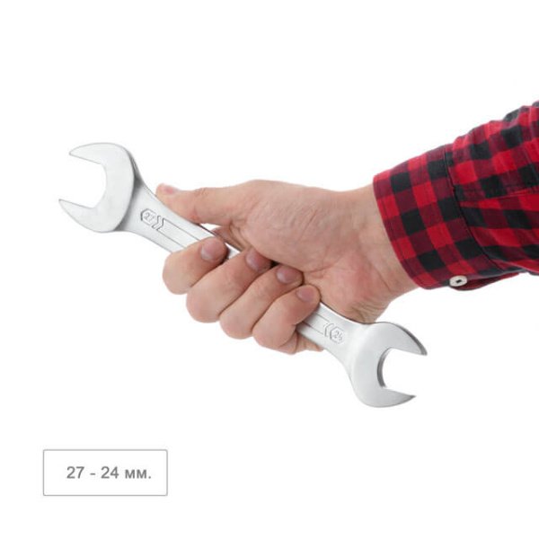 Ключ ріжковий 24-27 мм CrV, покриття сатин-хром PROF DIN3113 INTERTOOL XT-1124