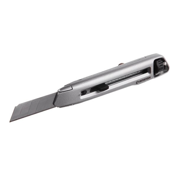 Ніж сегментним 18 мм, металевий, посилений, гвинтова фіксація INTERTOOL HT-0512
