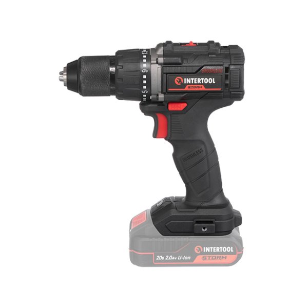 Дриль-шурупокрут акумуляторний з безщітковим двигуном 20 В, 60 Nm, 0-500/0-2000 об/хв., 2-13 мм, без ЗП та АКБ INTERTOOL WT-9360