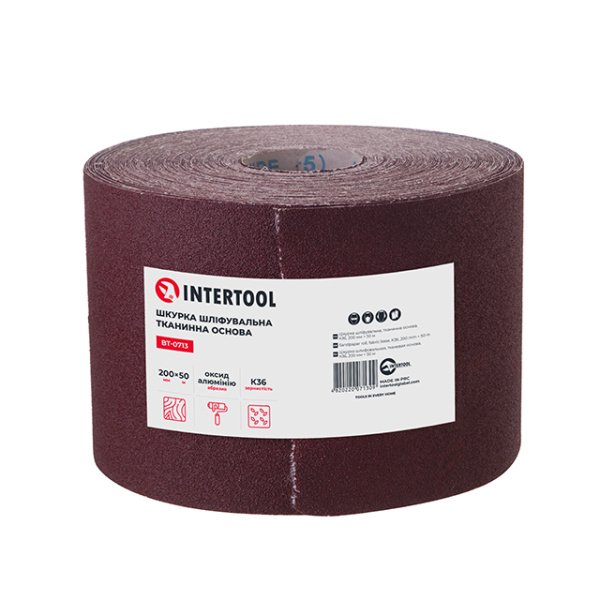 Шкурка шліфувальна, тканинна основа, К36, 200 мм × 50 м INTERTOOL BT-0713