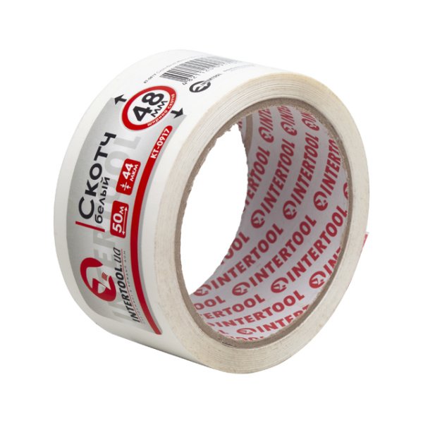 Скотч білий, 50 м × 48 мм, 44 мкм INTERTOOL KT-0917