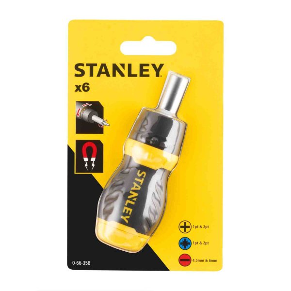 Викрутка - набір Multibit Stubby, реверсивна, з шістьма змінними бітами STANLEY 0-66-358