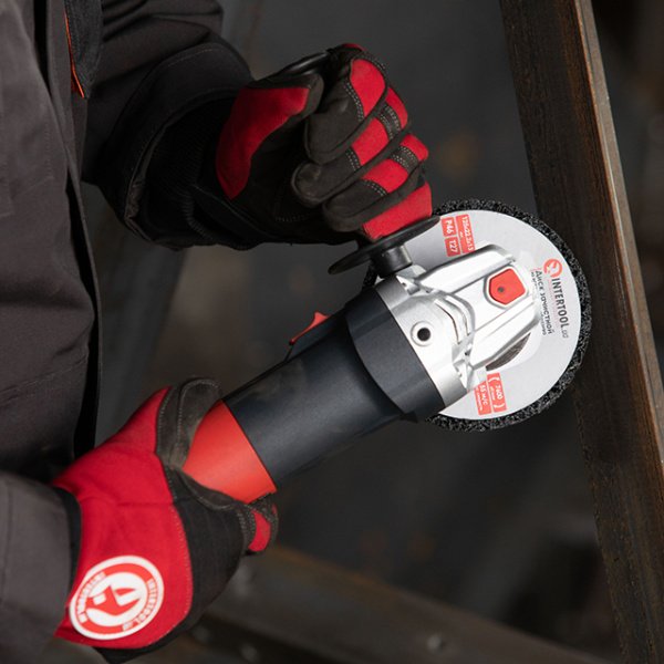 Рукавиці з мікрофібри з тканини, червона з чорними вставками спандексу. На долоні посилене неопренове покриття, вкрита нітрилом на липучці 10" INTERTOOL SP-0143