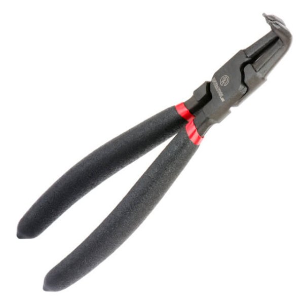 Щипці для зняття і установки стопорних кілець 180мм, вигнуті на стиск, 40CrV, фосфатовані, поліровані. INTERTOOL HT-7017