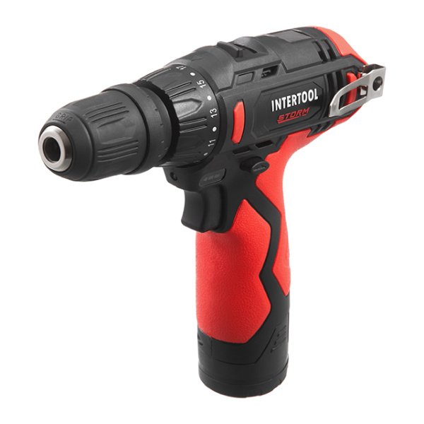 Дриль-шурупокрут акумуляторний, 12 В, 30 Nm, 0-350/0-1300 об/хв, патрон 0,8-10 мм, 2,0 Аг, знімний патрон INTERTOOL WT-0318