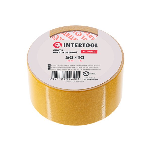 Скотч двосторонній 50мм * 10м на тканинній основі INTERTOOL KT-0962