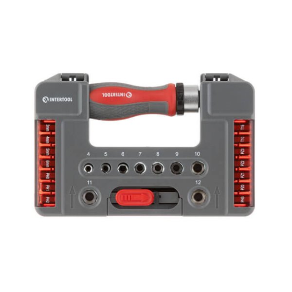 Викрутка реверсивна з комплектом насадок і головок 38 од, STORM INTERTOOL VT-3638