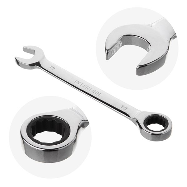 Набір ключів комбінованих із тріскачкою 6од. 8-19мм, CrV, PROF DIN3113 INTERTOOL XT-1301