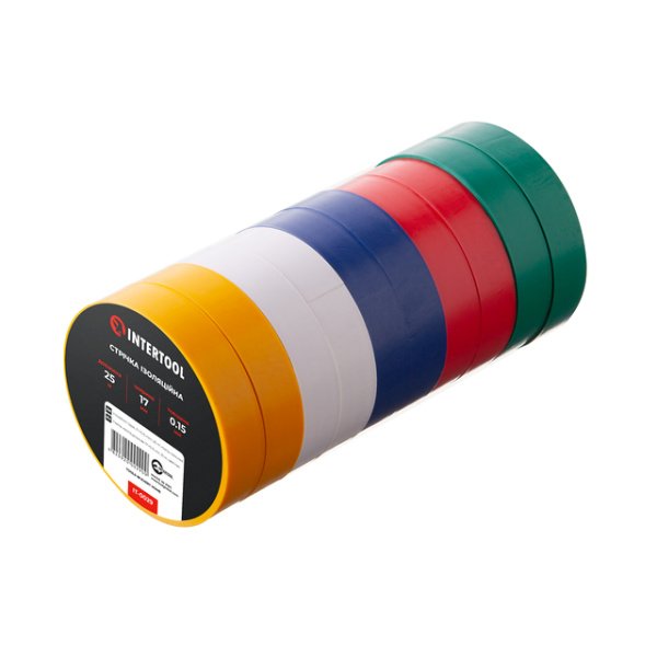 Стрічка ізоляційна 0.15 мм * 17 мм * 25 м, кольорова (10 од.) INTERTOOL IT-0029