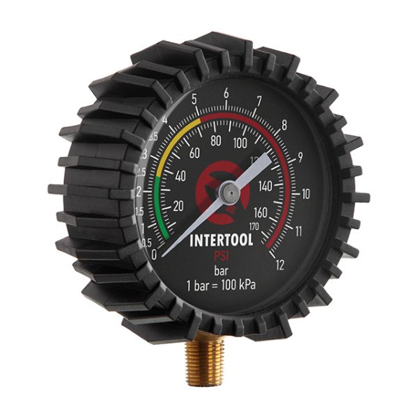 Манометр до пістолету для підкачування коліс з гумовим покриттям, діаметр 63мм 1/8" INTERTOOL PT-0499