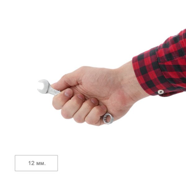 Ключ комбінований, 12 мм, Cr-V, покриття: сатин-хром, DIN3113, STORM INTERTOOL XT-1012