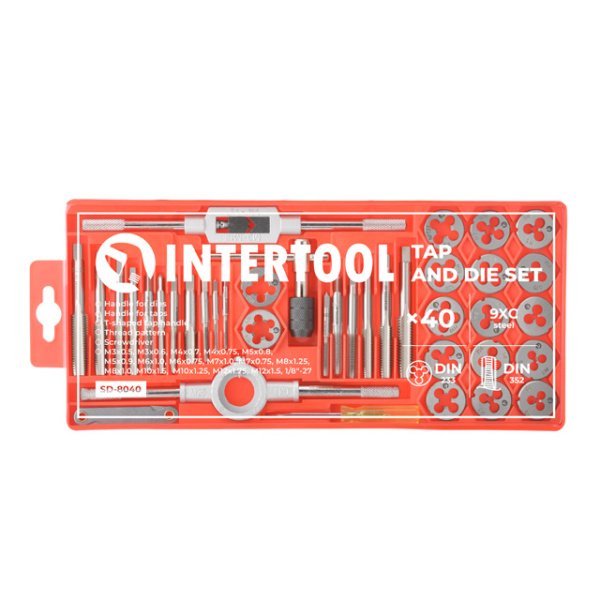 Набір плашок M3-M12 та мітчиків M3-M12, 40 од. INTERTOOL SD-8040