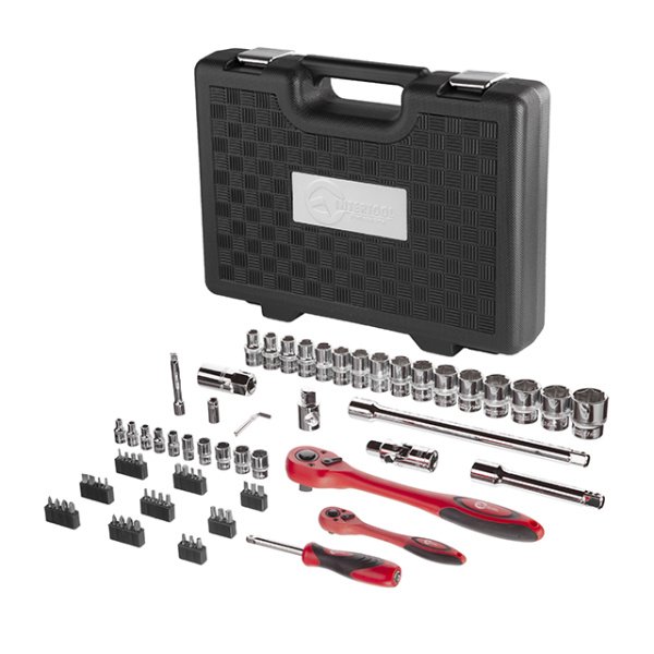 Набір інструментів, проф., 1/2" + 1/4", Cr-V, 72 од., головки: 4-27 мм, біти 33 од., кейс INTERTOOL ET-6072