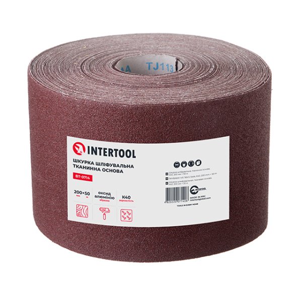 Шкурка шліфувальна, тканинна основа, К40, 200 мм × 50 м INTERTOOL BT-0714