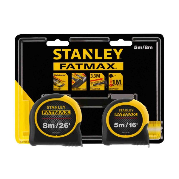 Рулетки вимірювальні FatMax®, 5м/16х25мм + 8/26х25, в хромованому корпусі STANLEY FMHT81745-0