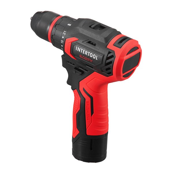 Дриль-шурупокрут акумуляторний, безщітковий двигун, 12 В, 50 Nm, 0-500/0-1900 об/хв, патрон 0,8-10 мм, 2x2,0 Аг INTERTOOL WT-0322