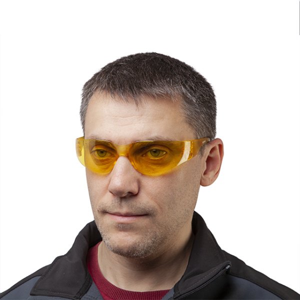 Окуляри захисні, жовті, лінзи полікарбонат, заушники полікарбонат, захист від удару INTERTOOL SP-0084