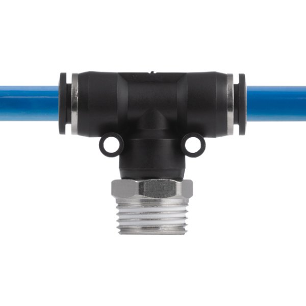 З'єднання цангове Т-образне для поліуретанових та ін. шлангів 10×10 мм, 1/2" зовнішня різьба INTERTOOL PT-2363