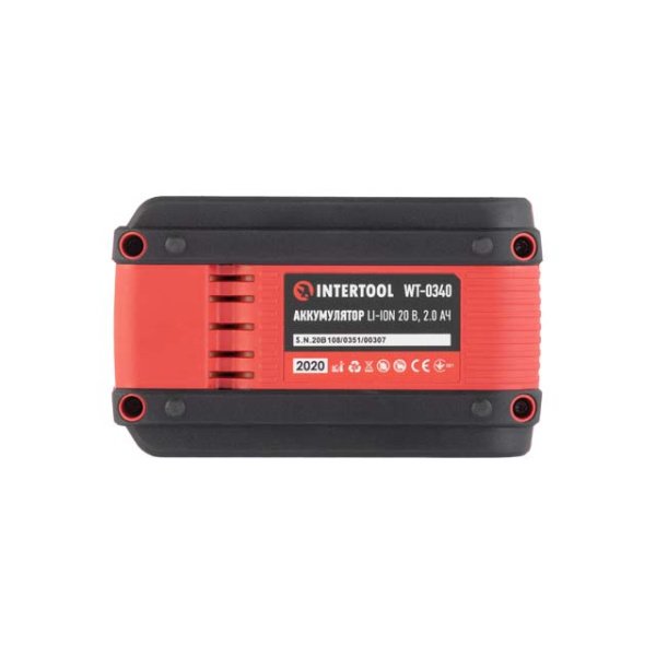 Акумулятор, 20 В, Li-Ion, 2,0 Аг, індикатор рівня заряду INTERTOOL WT-0340