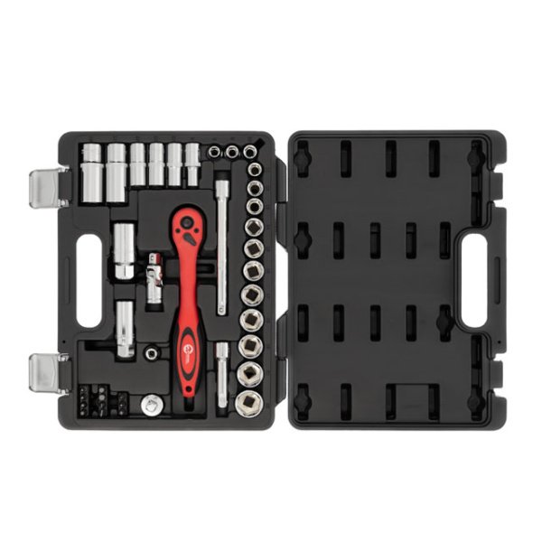 Набір інструментів, проф., 3/8", Cr-V, 39 од., головки: 8-22 мм, біти 11 од., кейс INTERTOOL ET-6039