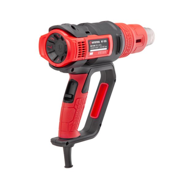 Фен технічний 2000Вт, 3 режими, плавне регулювання, 50°C - 600°C, 250л/хв - 500л/хв, 4 насадки, скребок, кейс INTERTOOL WT-1030